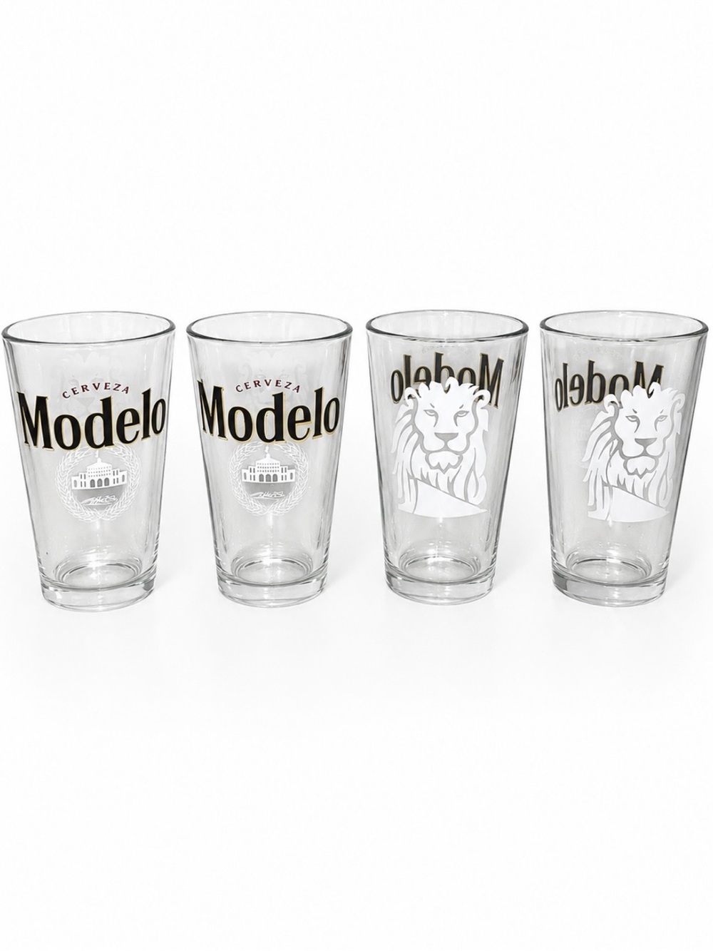 Modelo Branded Pint Glasses - Set of 4 - Clear with Black & Gold Logo